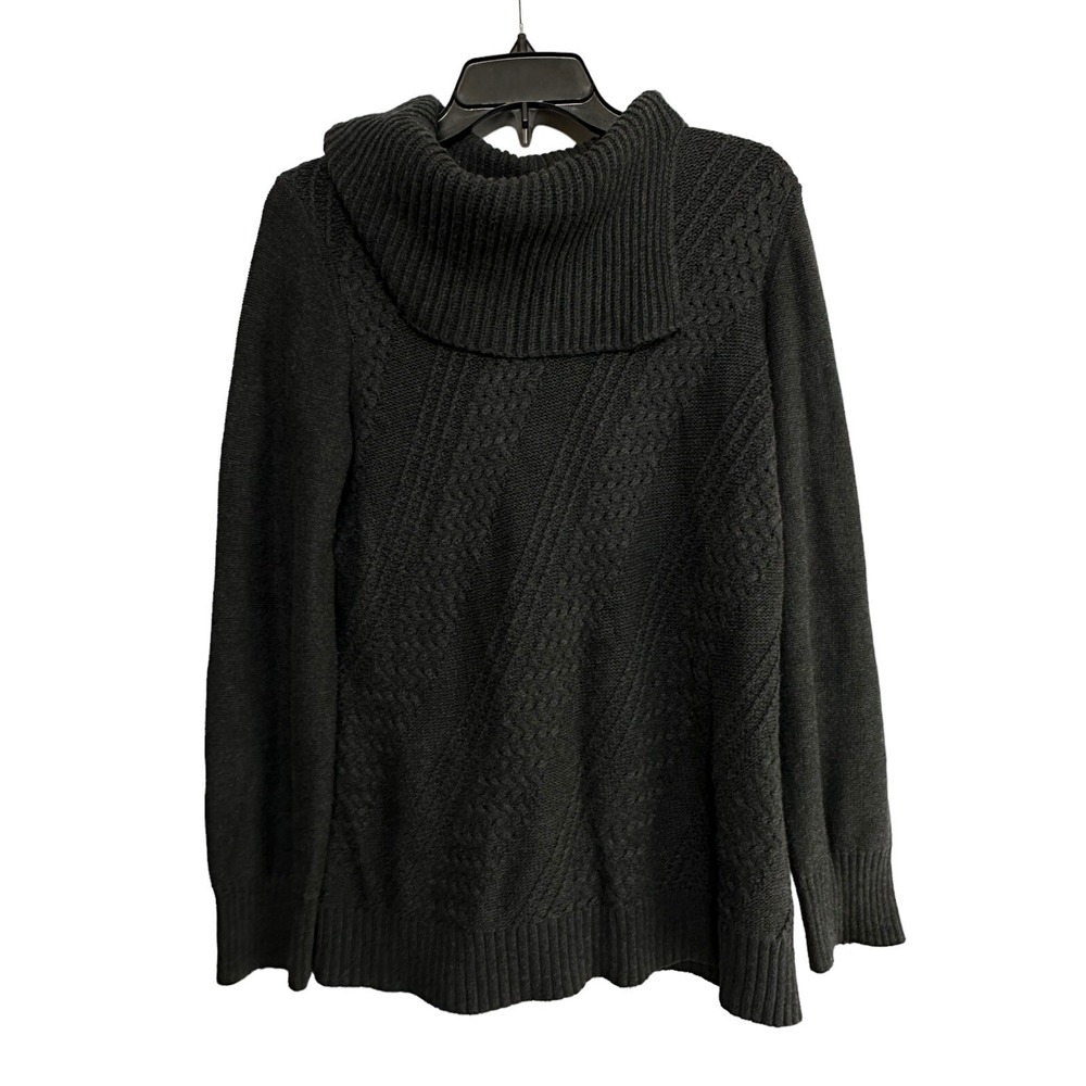 Coldwater Creek Womens Gray Pullover Sweater Size M 10-12 Cowl Neck Ribbed Knit